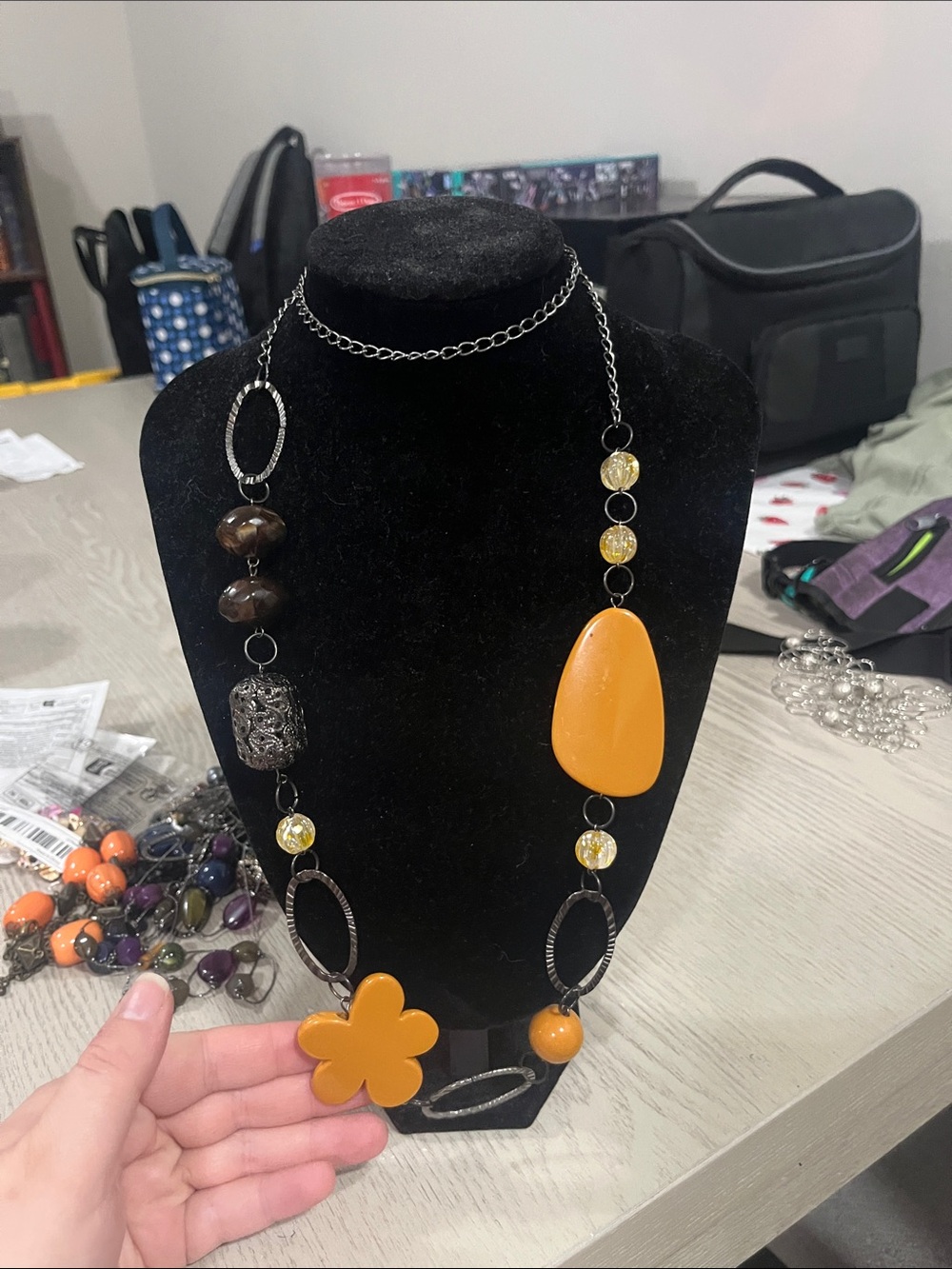 Mustard Yellow Flower Statement Necklace - Fall Yellow